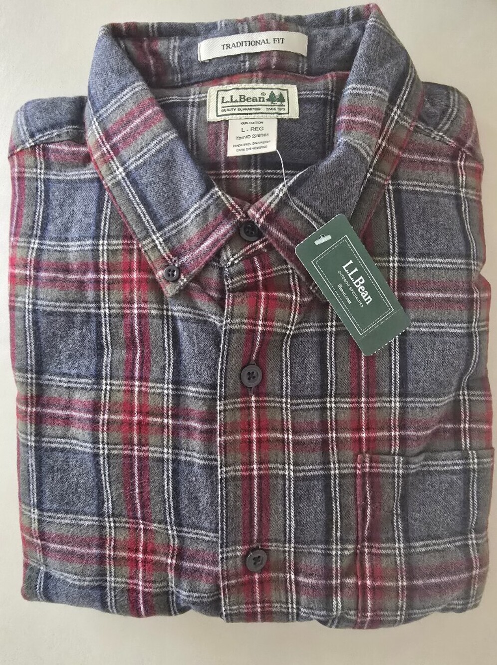 NWT LL Bean Scotch Plaid Soft Flannel Shirt Mens Traditional Fit Gray Red, Large - Picture 5 of 5